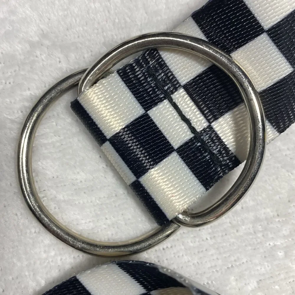 Black & White Checkered Woven Adjustable Belt